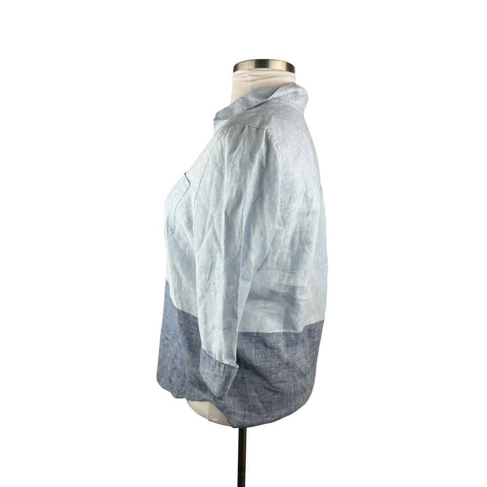 Chico's 100% Linen No-Iron Button-Up Shirt Colorblock TopSize 2 12 / 14 Coastal - Picture 7 of 10